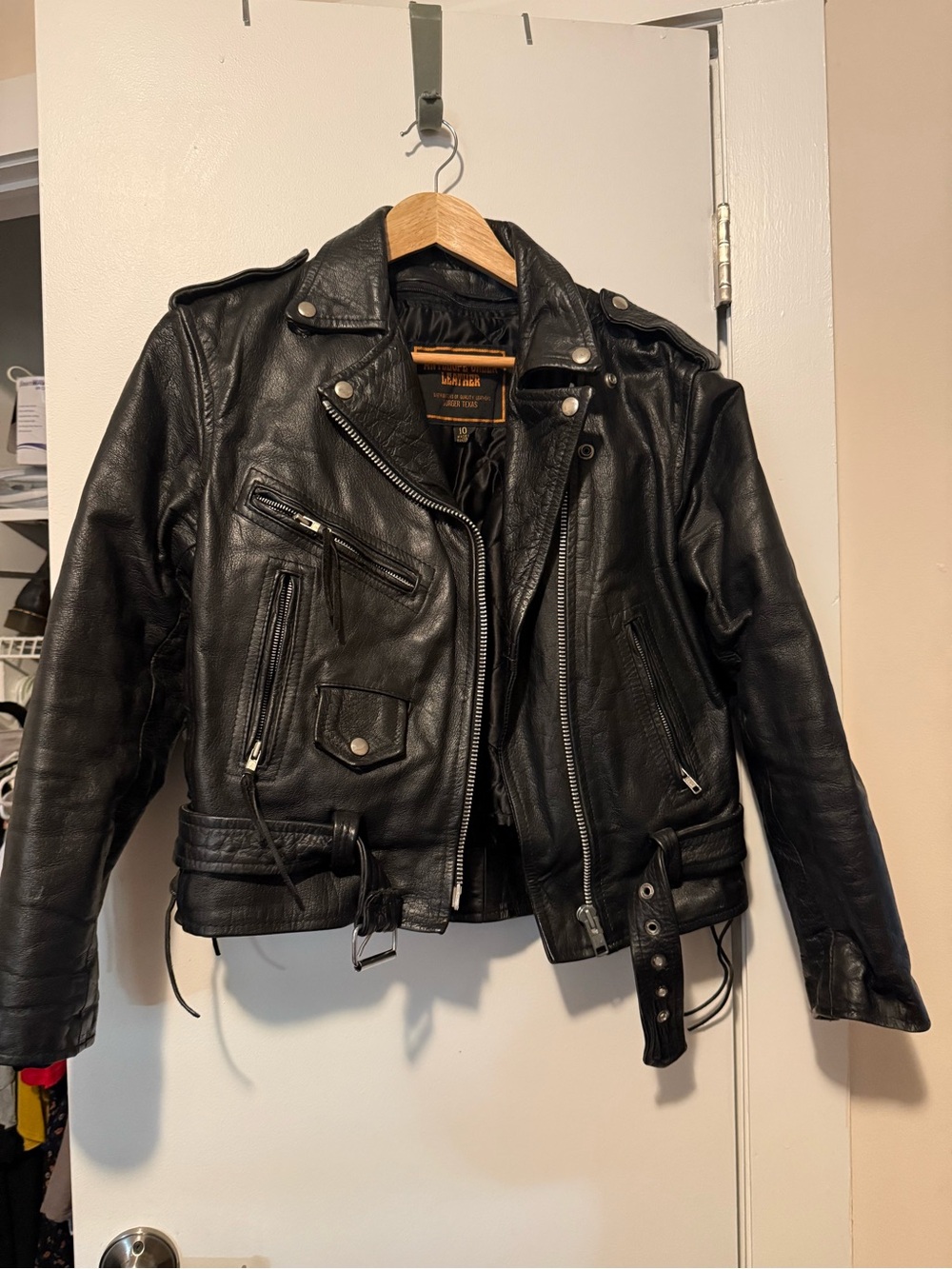 Women's Black Classic Leather Biker Jacket - Zip Front
